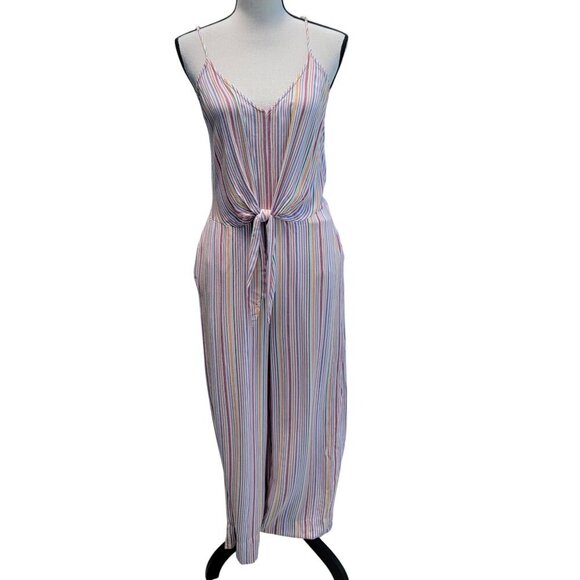 Lou & Grey Size M Rainbow Stripe Halter Jumpsuit V-Neck, Pockets, Tie Waist - Picture 1 of 16
